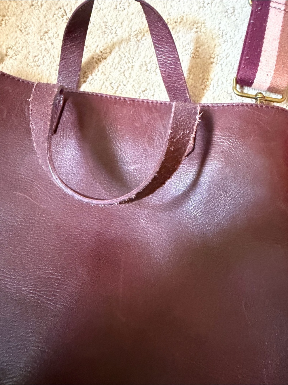 Madewell Burgundy Leather Shoulder Bag with Striped Strap - Picture 5 of 7
